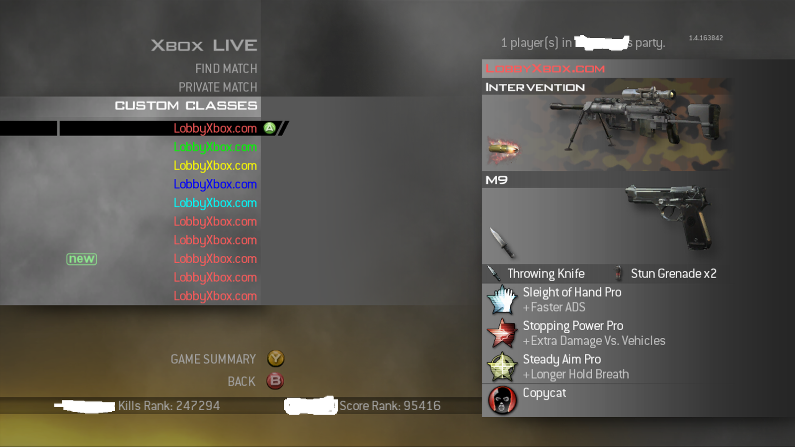 Lobby Modern Warfare 2 sur Xbox 360 avec unlock all et classes modifiées